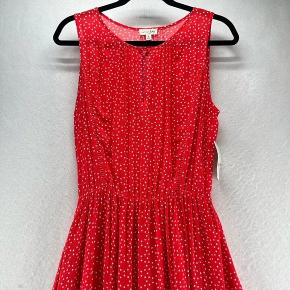 Maison Jules Dress Sz M A-Line Midi Polka Dot Keyhole Neck Sleeveless Rayon Red - Picture 3 of 12